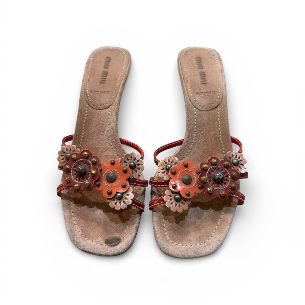 Miu Miu Orange and Tan Floral Sandals